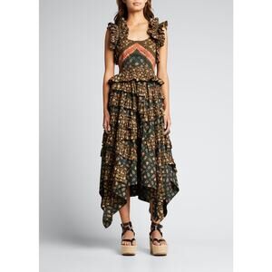 ULLA JOHNSON Nia Tiered Ruffle Dress Jasper Size 2